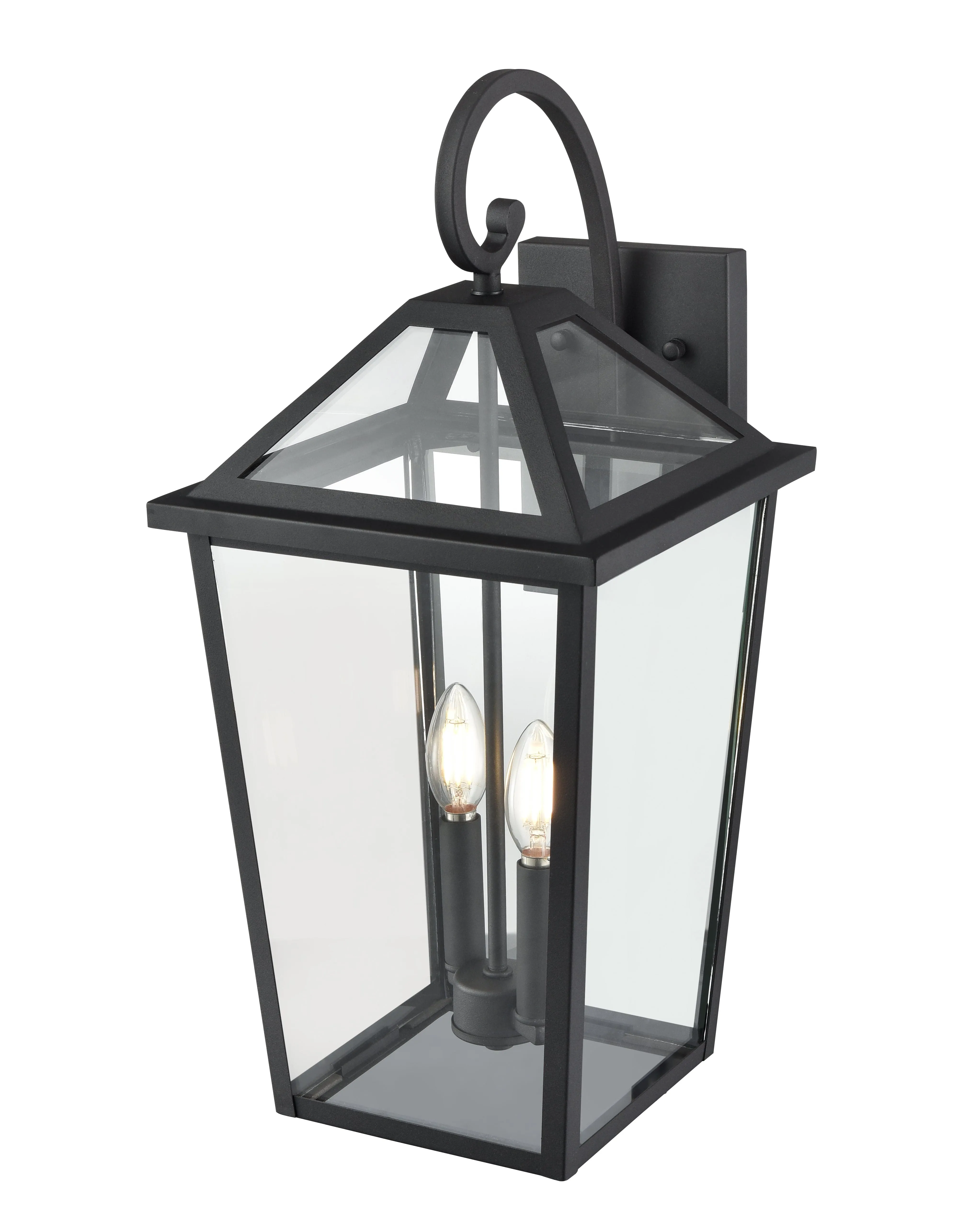 Eston Outdoor Wall Sconce - Textured Black - Clear Glass - 11.375in. Extension - E26 Candelabra Base