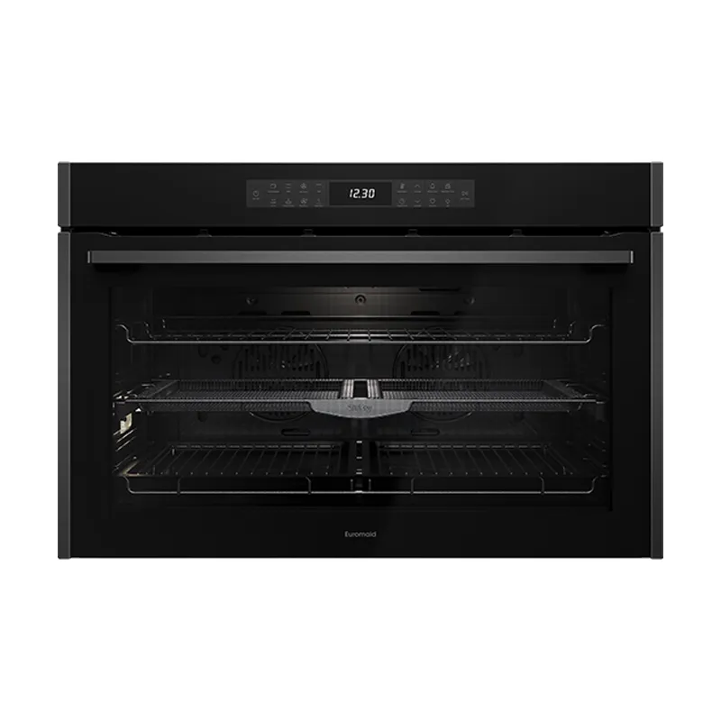 Euromaid EO916ASTB 90cm 16 Function Built-in Oven with Air Fry, Black Glass/Dark Steel - Clearance Discount