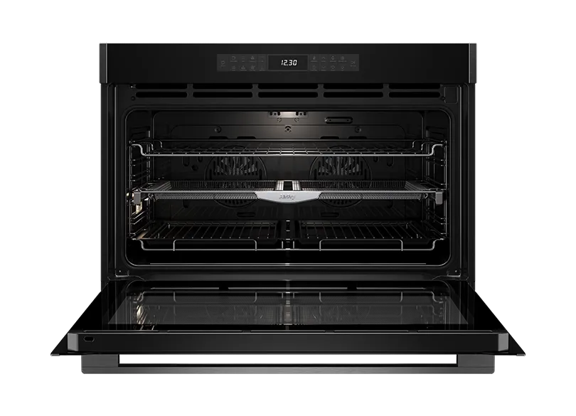 Euromaid EO916ASTB 90cm 16 Function Built-in Oven with Air Fry, Black Glass/Dark Steel - Clearance Discount