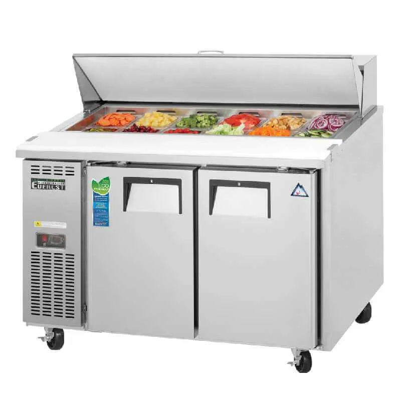 Everest - EPR2, Commercial 47" 12 Pan Salad Sandwich Food Prep Table Refrigerator Two Section