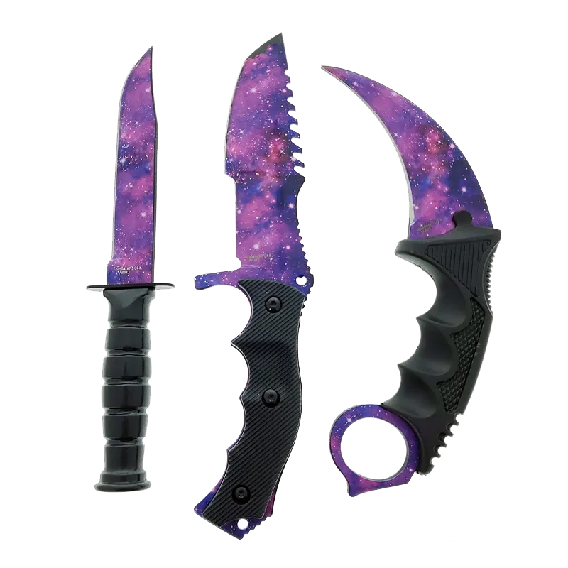 Falcon 3 PCS Purple Galaxy Set. Tactical Knives & Karambit