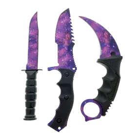 Falcon 3 PCS Purple Galaxy Set. Tactical Knives & Karambit