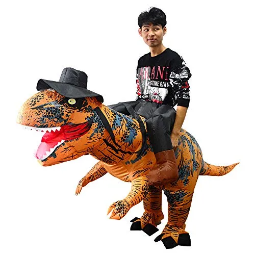 FancyDressWale Holiday Party Dinosaur Inflatable Half-Length Walking Tyrannosaurus Costume Brown