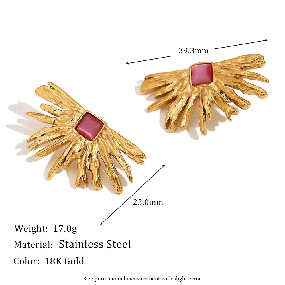 Fashion Fan-Shape Geometric Stainless Steel Electroplating Stud Earrings