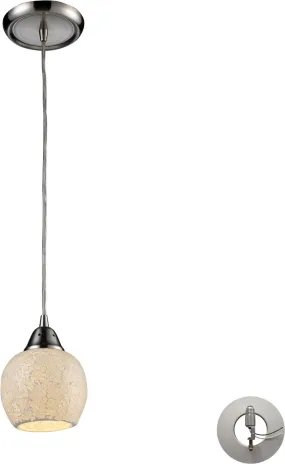 Fission 1 Light Pendant In Satin Nickel and Cloud Glass - Includes Recessed Lighting Kit