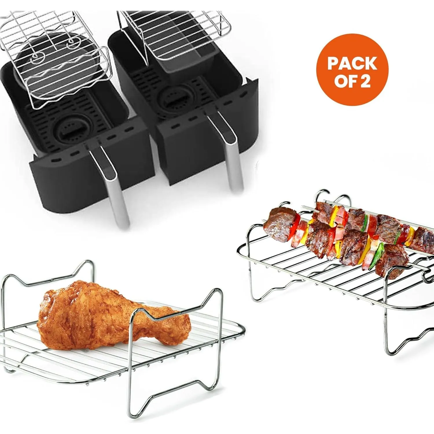 Fleming Metal Air Fryer Rack With Skewers - Stainless Steel | 323744