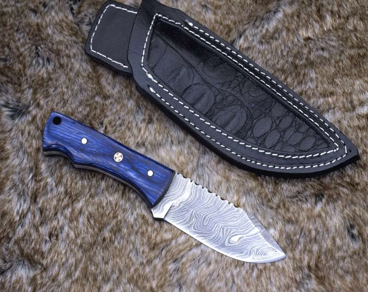 Flint Damascus Steel Skinning Knife with Pakkawood Handle