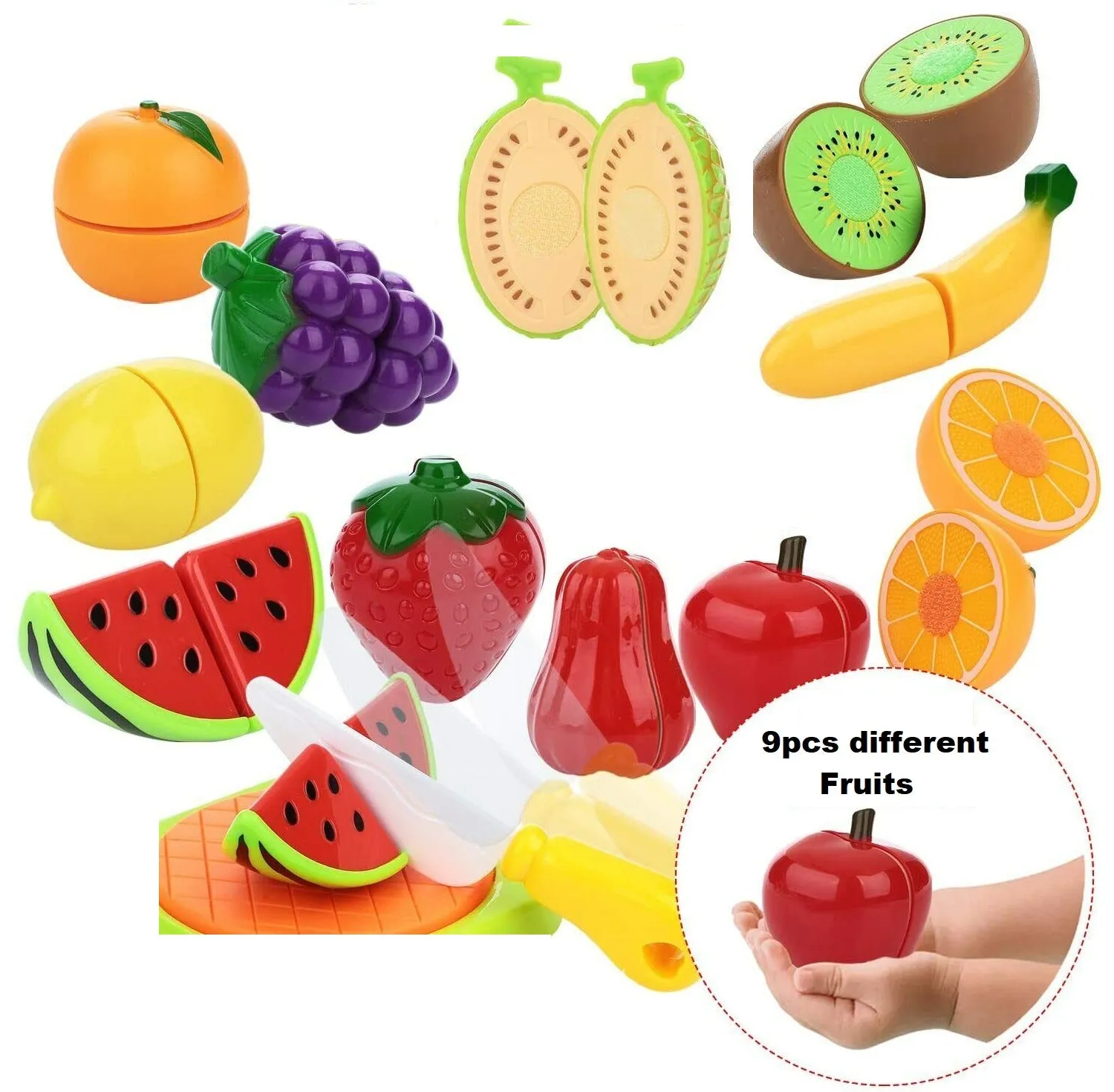 Fruits Cutting Play Set with Knife Board - 9 Pieces