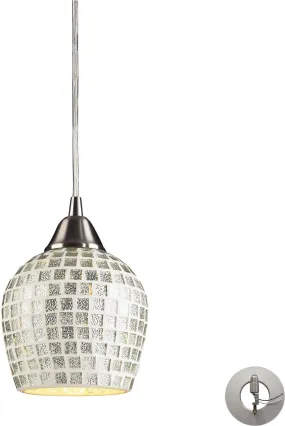 Fusion 1 Light Pendant In Satin Nickel and Silver Glass - Includes Recessed Lighting Kit