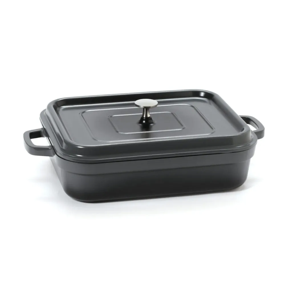 GET Heiss 5 Qt. Dark Gray Induction Ready Rectangular Roaster with Lid - CA-010-GR/BK