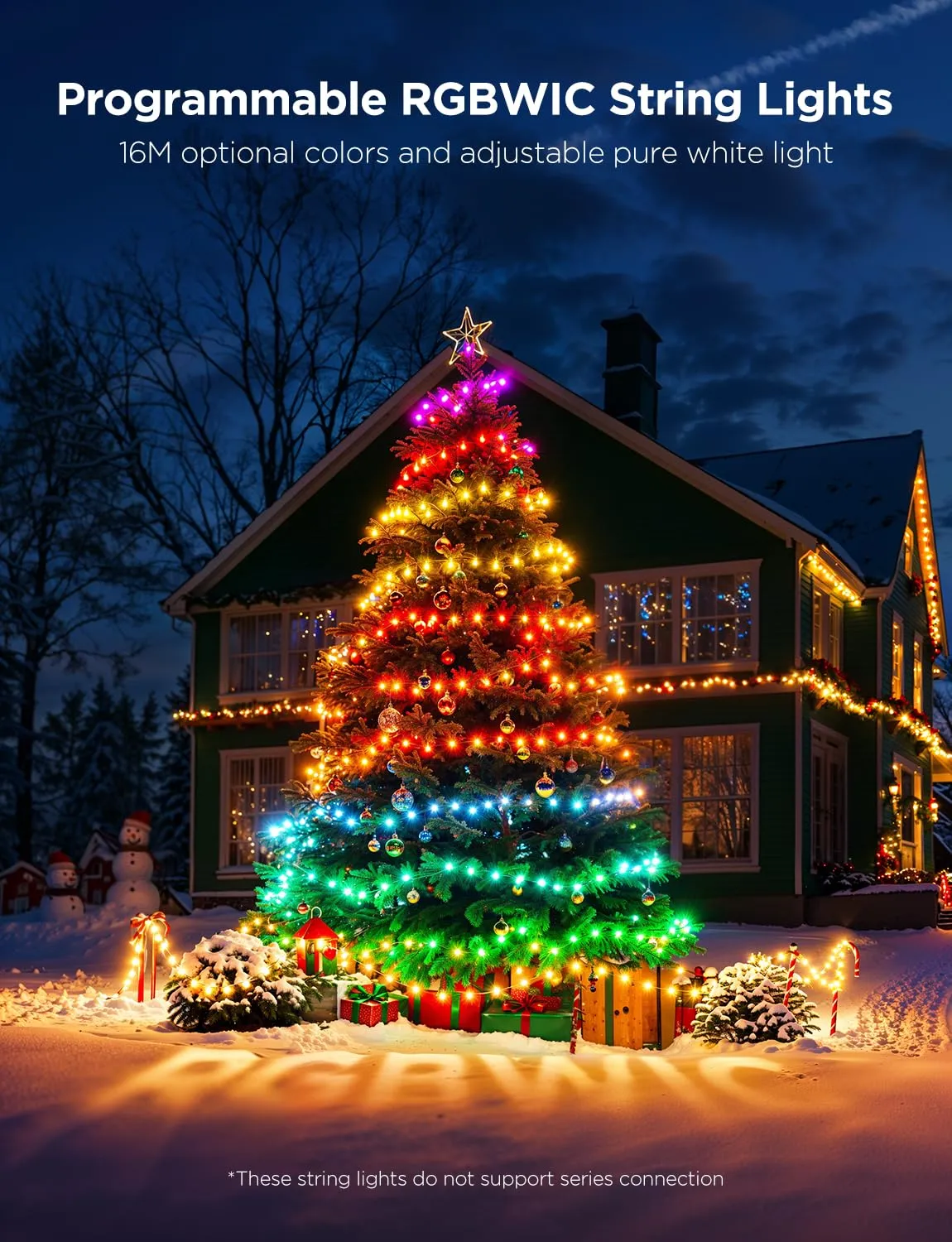 Govee Christmas Lights 2, RGBWIC 99FT 300LEDs Christmas Tree Lights with Shape Mapping Function, Smart Holiday String Lights for Christmas Decor, 130  Preset Scenes, Voice and APP Control, Green Wire