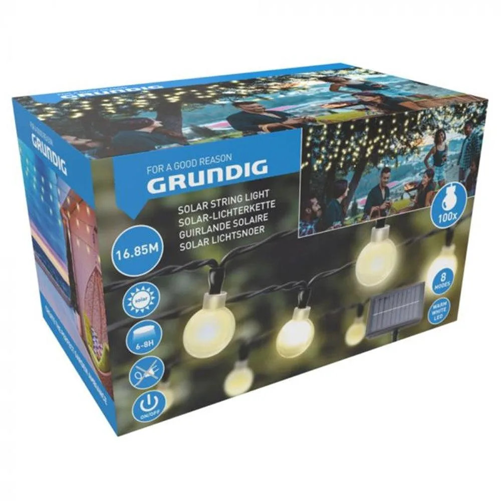 Grundig 100 LED Warm White Solar Powered String Lights | 16m