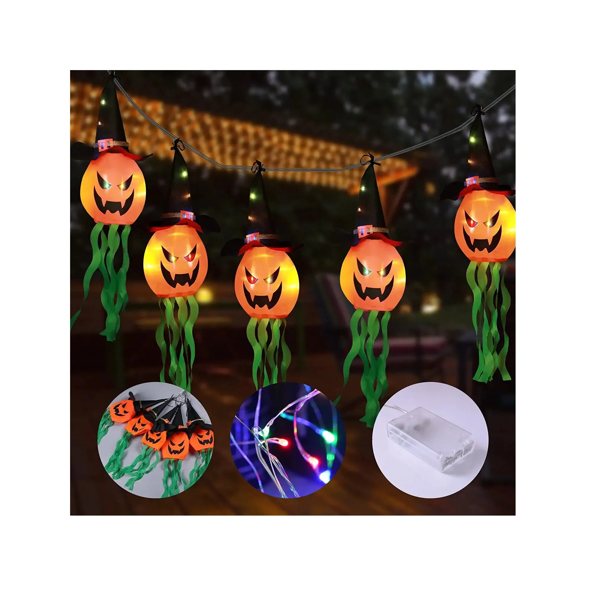 Halloween Decorations 11.5 ft. Battery Operated | 5 LED Halloween Pumpkin String Lights