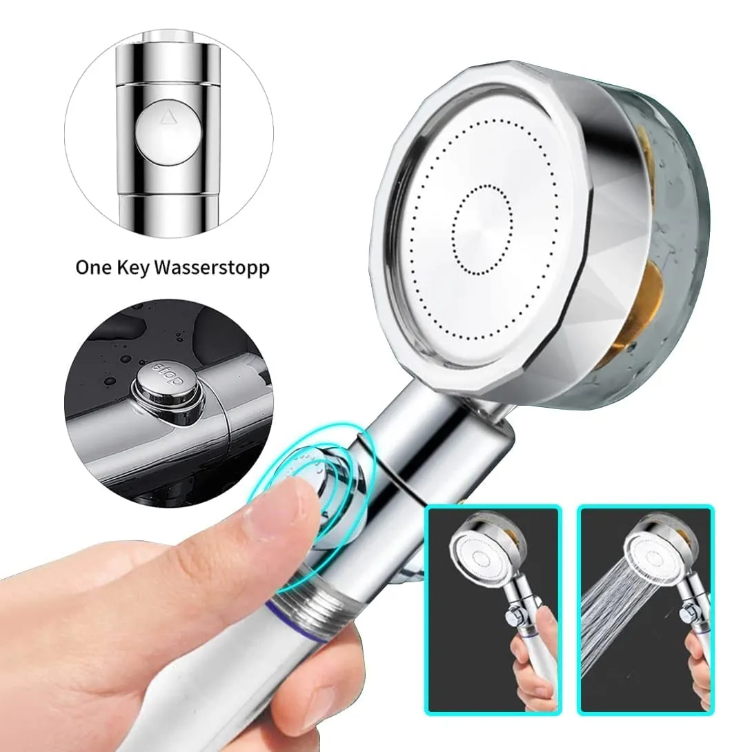 High-pressure shower head with filter and pause switch Easy Install Handheld Turbocharged Shower Head 360 Degrees Rotating