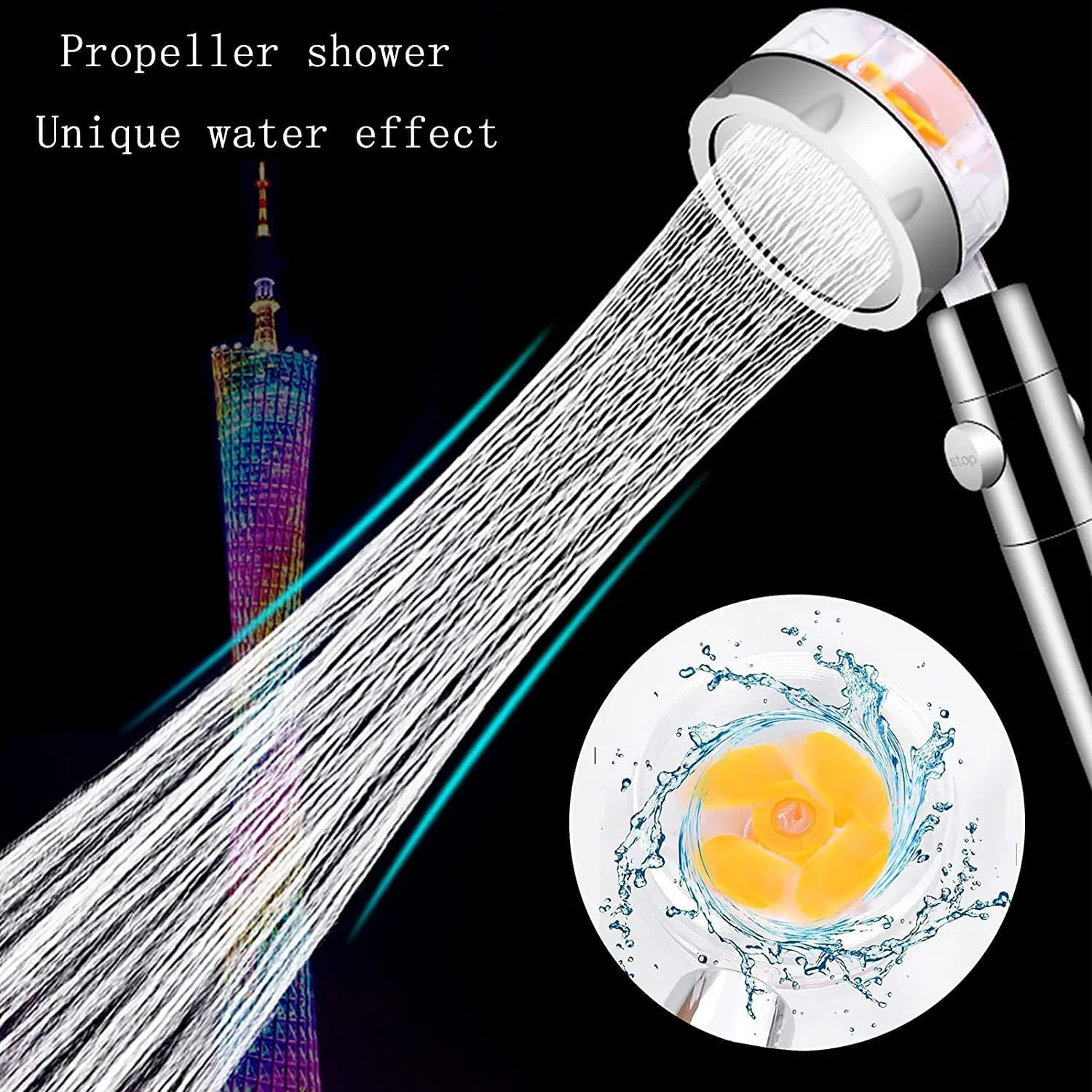 High-pressure shower head with filter and pause switch Easy Install Handheld Turbocharged Shower Head 360 Degrees Rotating