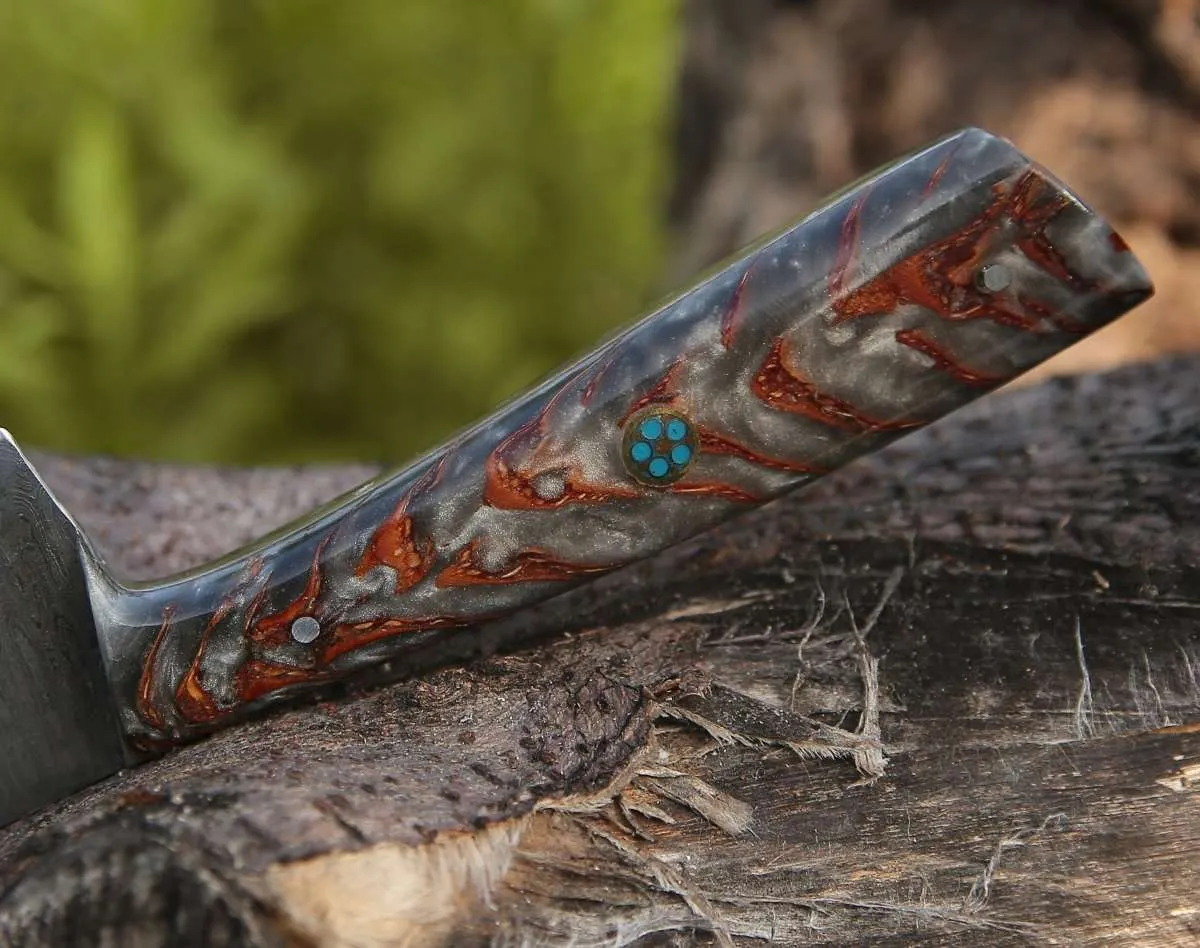 HyperEdge Damascus Chef Knife with Pine Cone Handle & Sheath