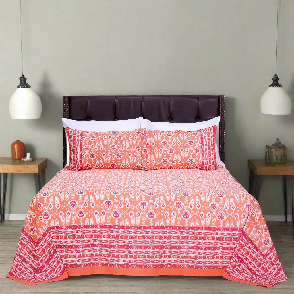 Ikkat Dionne Orange Cotton Bedsheet