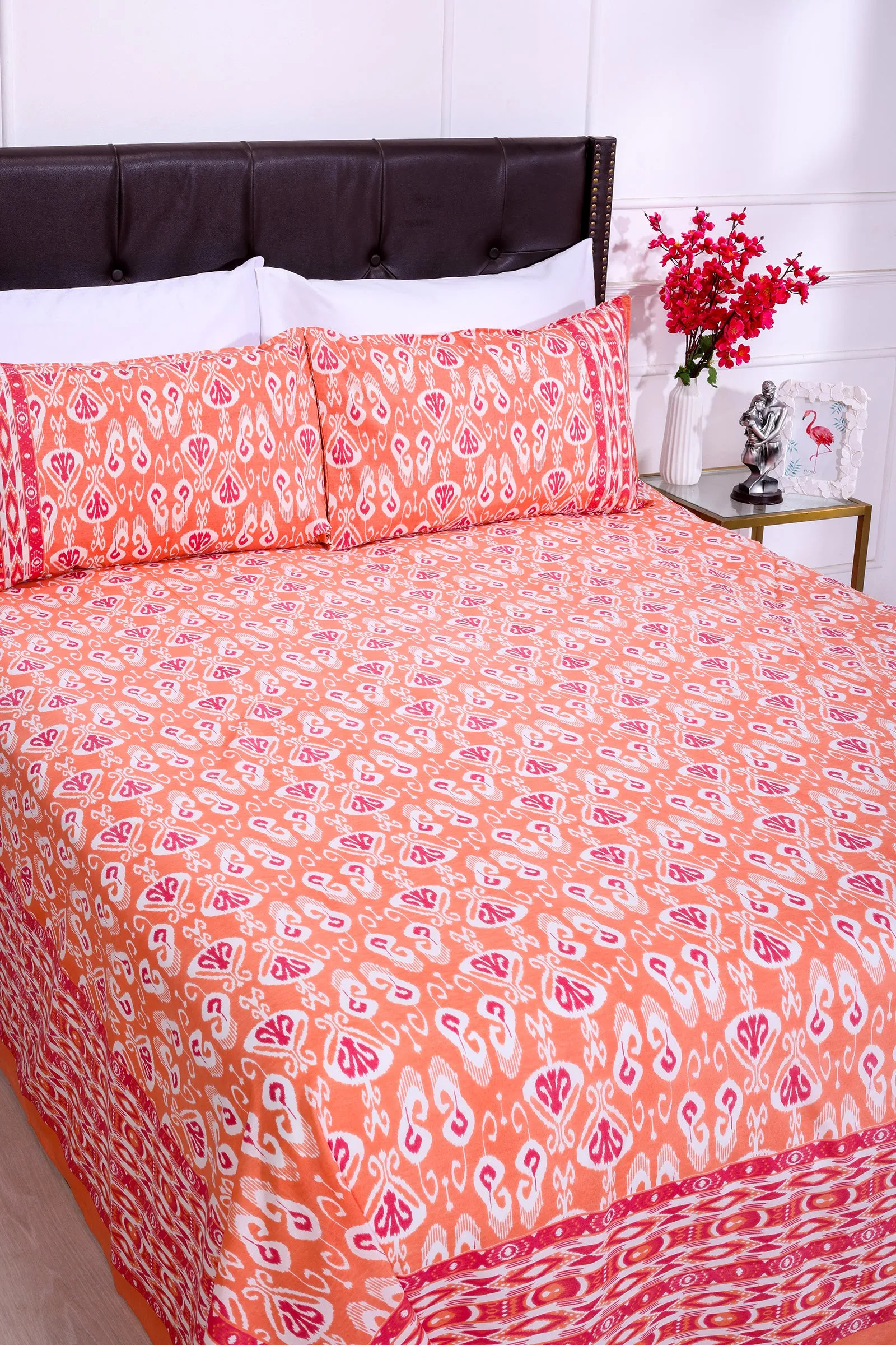 Ikkat Dionne Orange Cotton Bedsheet