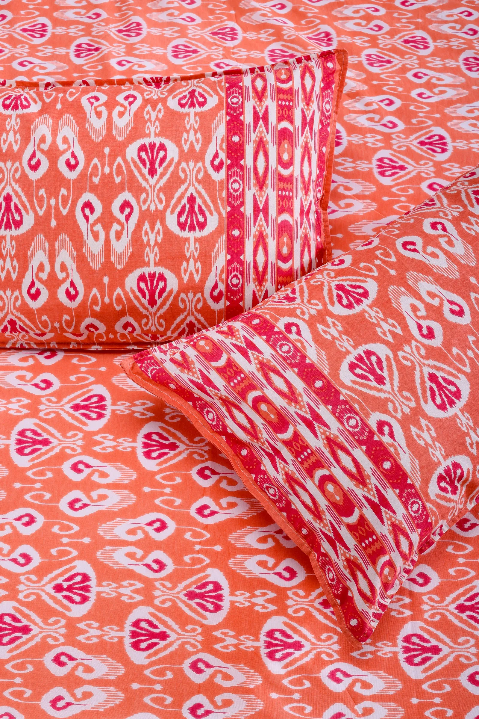 Ikkat Dionne Orange Cotton Bedsheet