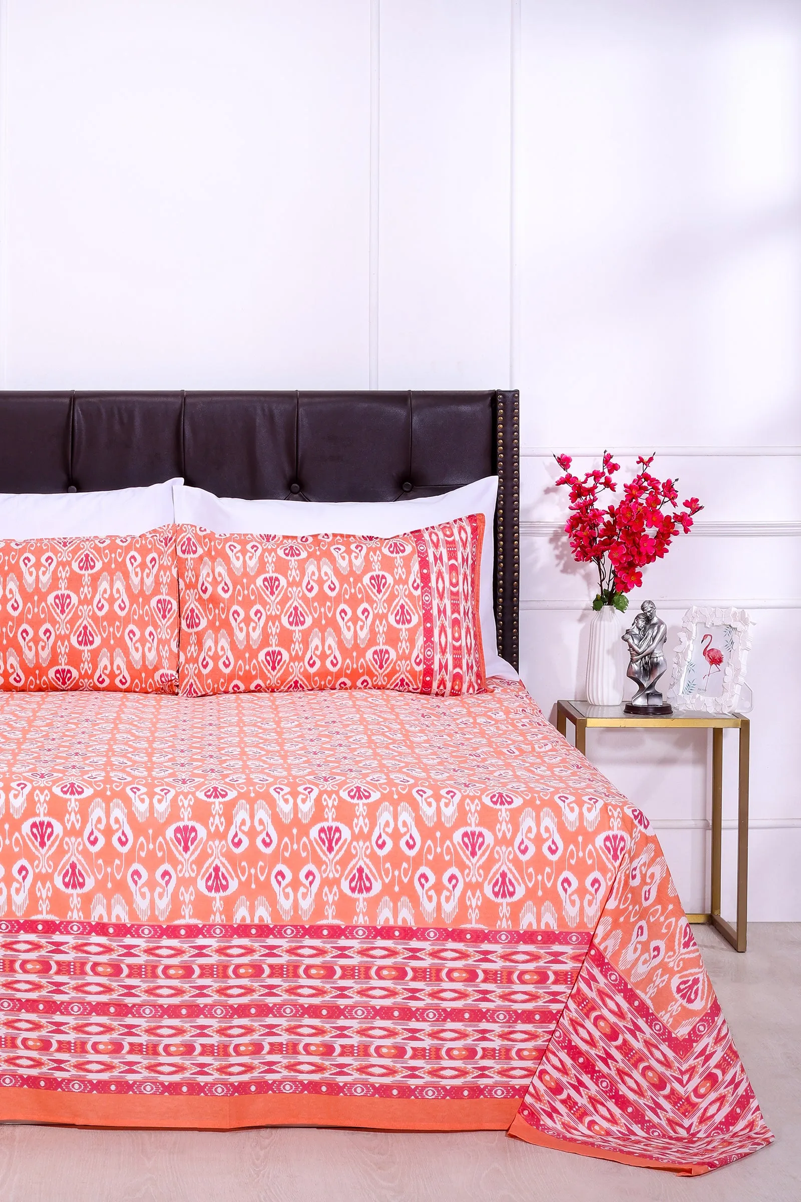 Ikkat Dionne Orange Cotton Bedsheet