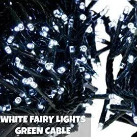 Indoor/Outdoor 8 Function LED Waterproof Fairy Lights with Green Cable (1000 Lights - 33M Cable) - White Lights