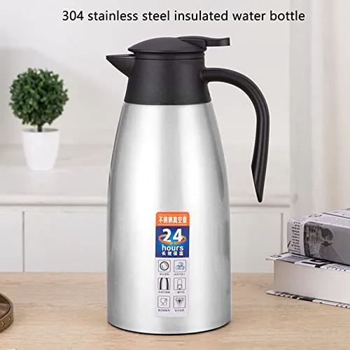 Insulated Coffee Carafe Thermal Pitcher, Coffee Carafe Tea Pot Ideal for Coffee Carafes for Keeping Hot, Tea Vacuum Pot 304 Stainless Steel Leakproof Lid 2L Capacity (Silver)