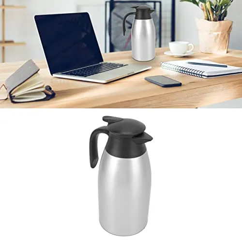 Insulated Coffee Carafe Thermal Pitcher, Coffee Carafe Tea Pot Ideal for Coffee Carafes for Keeping Hot, Tea Vacuum Pot 304 Stainless Steel Leakproof Lid 2L Capacity (Silver)