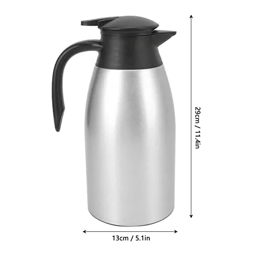 Insulated Coffee Carafe Thermal Pitcher, Coffee Carafe Tea Pot Ideal for Coffee Carafes for Keeping Hot, Tea Vacuum Pot 304 Stainless Steel Leakproof Lid 2L Capacity (Silver)