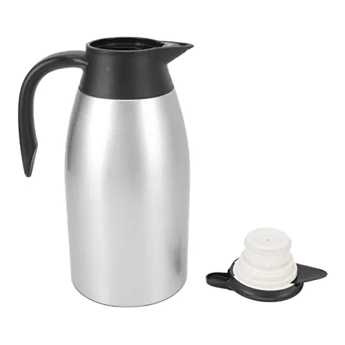 Insulated Coffee Carafe Thermal Pitcher, Coffee Carafe Tea Pot Ideal for Coffee Carafes for Keeping Hot, Tea Vacuum Pot 304 Stainless Steel Leakproof Lid 2L Capacity (Silver)