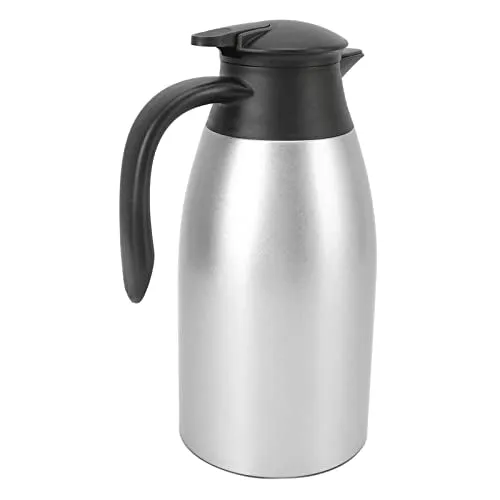 Insulated Coffee Carafe Thermal Pitcher, Coffee Carafe Tea Pot Ideal for Coffee Carafes for Keeping Hot, Tea Vacuum Pot 304 Stainless Steel Leakproof Lid 2L Capacity (Silver)