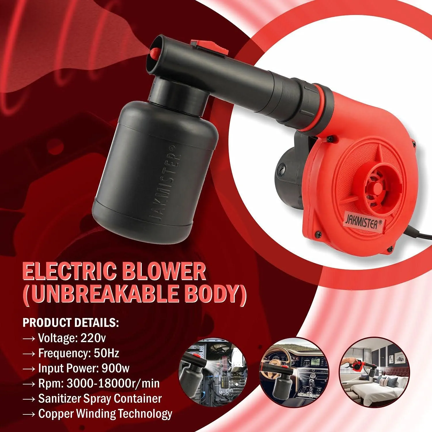 Jakmister 900W   6M Extension Wire -Water Blower   Vacuum Cleaner  Paint Sprayer   Air Blower Machine