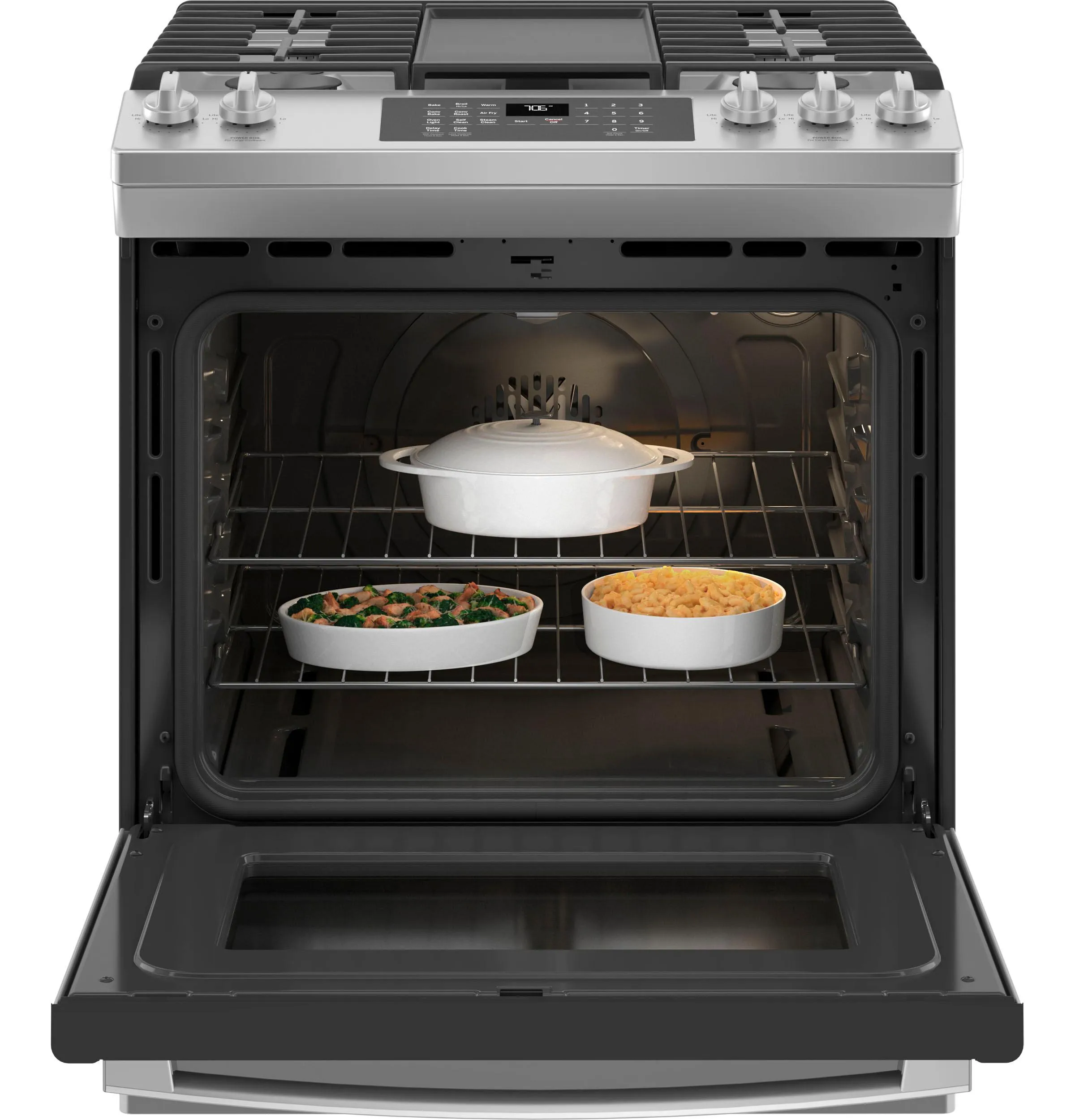 JGS760SPSS GE® 30" Slide-In Front-Control Convection Gas Range with No Preheat Air Fry