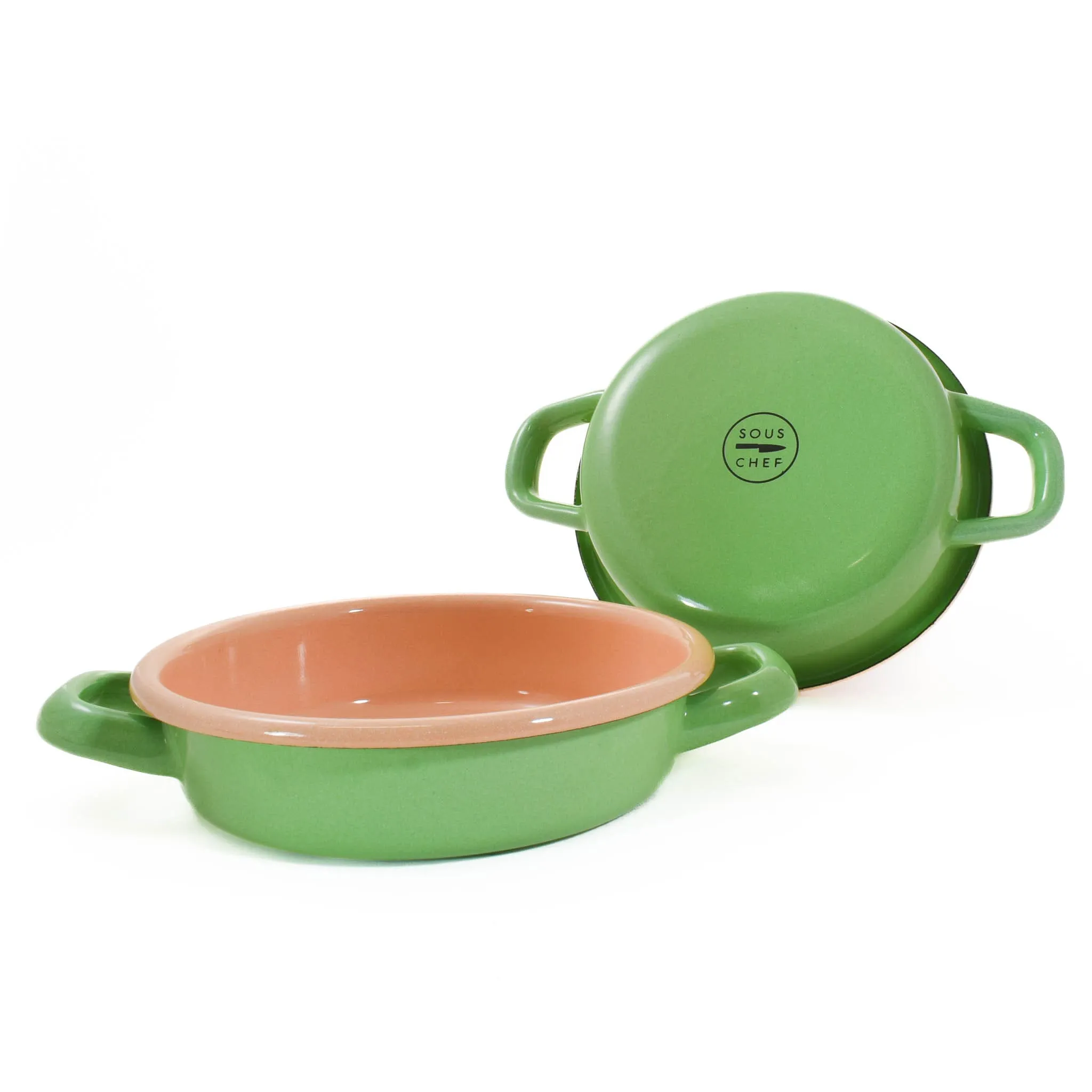 Kapka x Sous Chef Colourblock Enamel Frying Pan, 16cm, Green & Pink