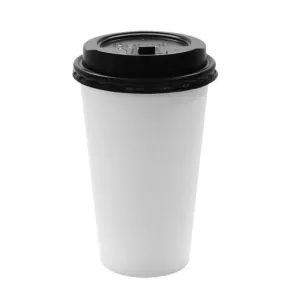 Karat 16oz White Paper Hot Cups and Black Enclosure Lids (90mm)