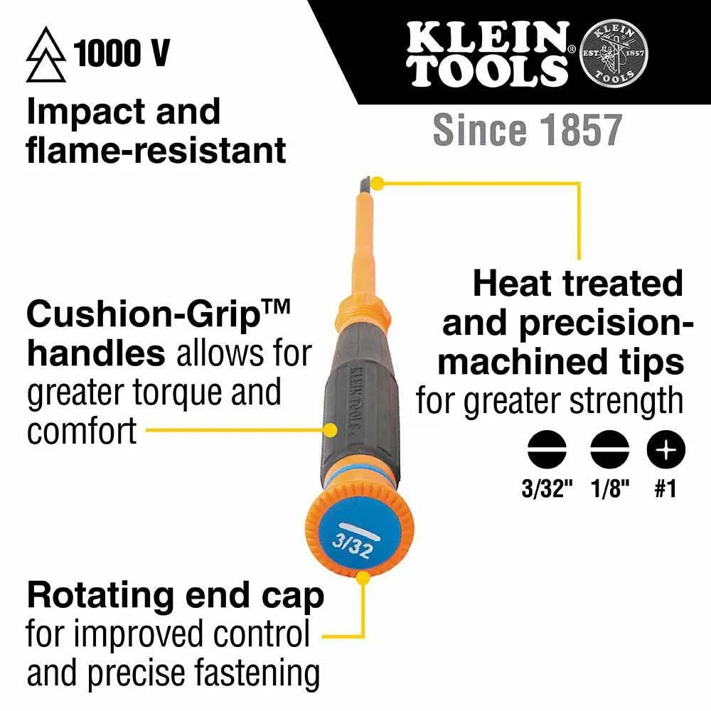 Klein Tools 6273INS Insulated Precision Screwdriver, 1/16" Slotted