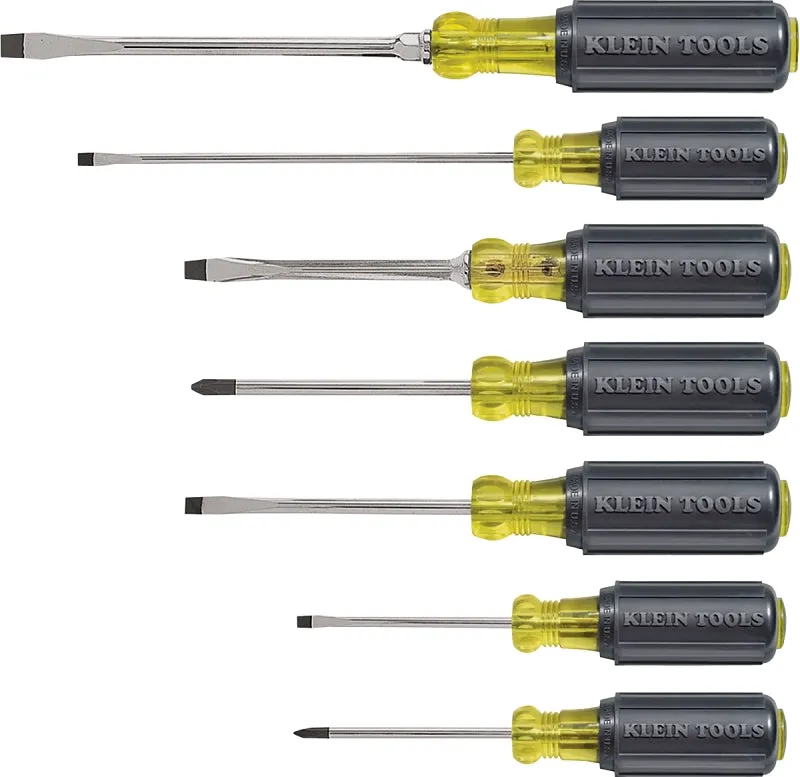 Klein Tools 85076 General Purpose Screwdriver Set, 7-Piece, Steel, Chrome, Black, Specifications: Round, Square Shank :EA: QUANTITY: 1