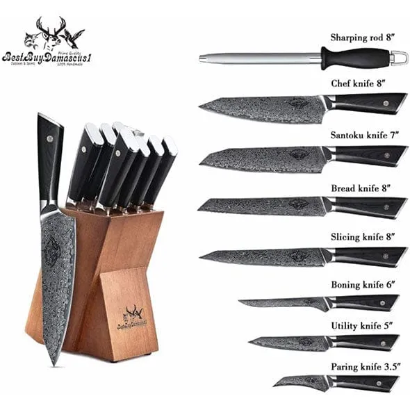 Knife Set Kitchen Knife Set Chefs Knives Japanese's Damascus Steel Knife Block Set