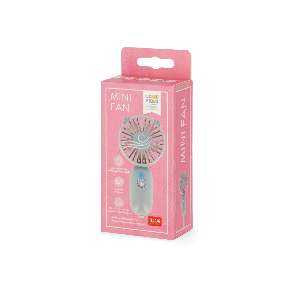 Legami Rechargeable Portable Fan - Mini Fan - Kitty