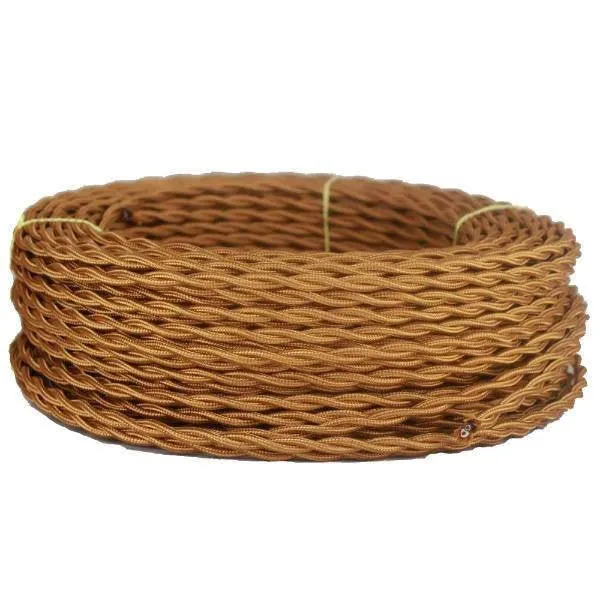 Light Bronze Cloth Covered Twisted Cord - 100 foot spool - 18 AWG