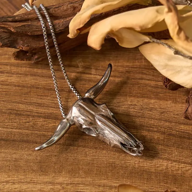 Longhorn Bull Pendant Hidden Blade Ring Bundle Set