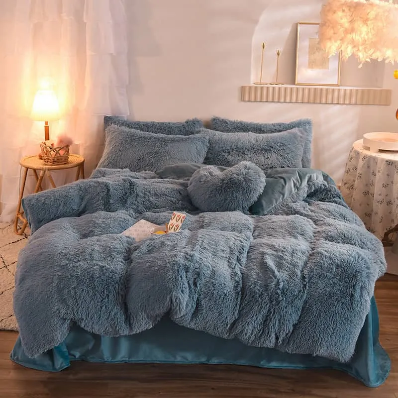 Luxury Thick Fleece Duvet Cover Queen King Winter Warm Bed Quilt Cover Pillowcase Fluffy Plush Shaggy Bedclothes Bedding Set Winter Body Keep Warm