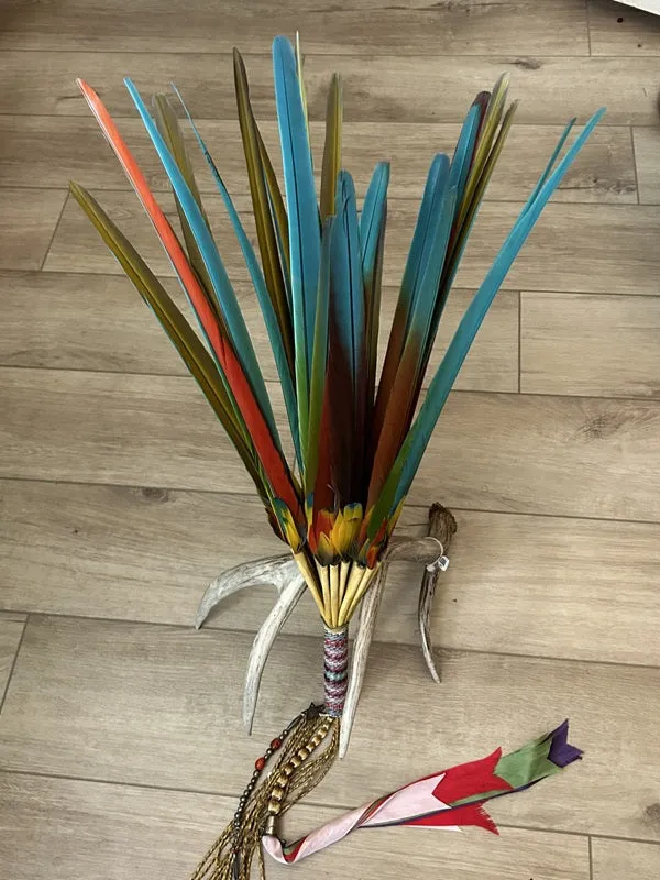 Macaw Dance Fan with Beaded Handle