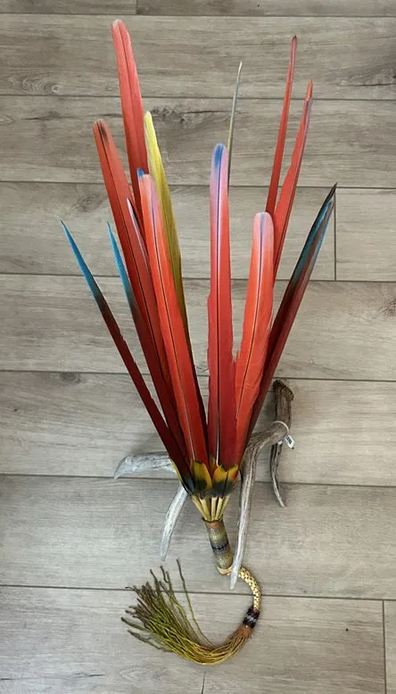 Macaw Dance Fan with Beaded Handle