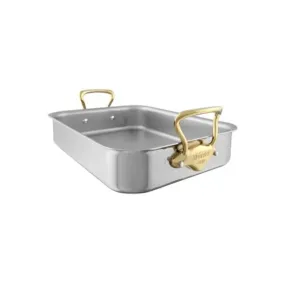 Mauviel Stainless Steel Roasting Pan With Brass Handles, 13.7 x 9.8-In