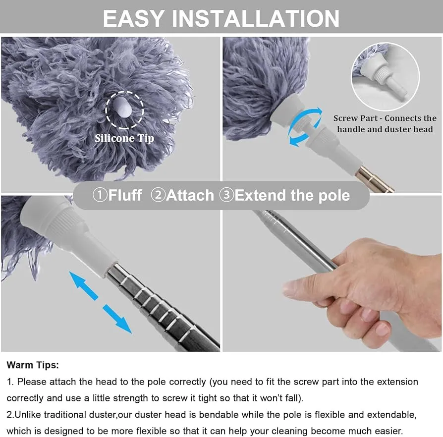 Microfiber Feather Duster Extendable Cobweb Duster with 100 inches Extra Long Pole,