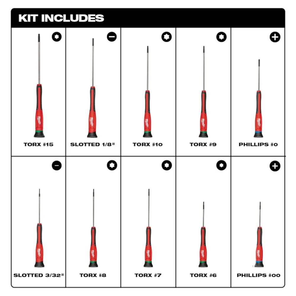 Milwaukee 48-22-2612 Precision Chrome Plated Screwdriver Kit - 10 PC