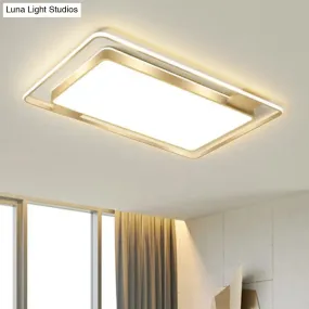 Minimalistic LED Metal Flush Mount Ceiling Light with Recessed Diffuser - Golden Rectangular Design