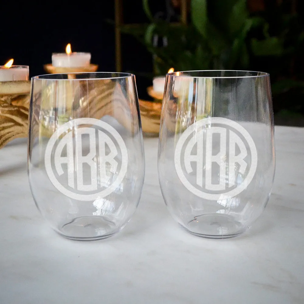 Monogrammed Stemless Wine Glasses & Champagne Flutes