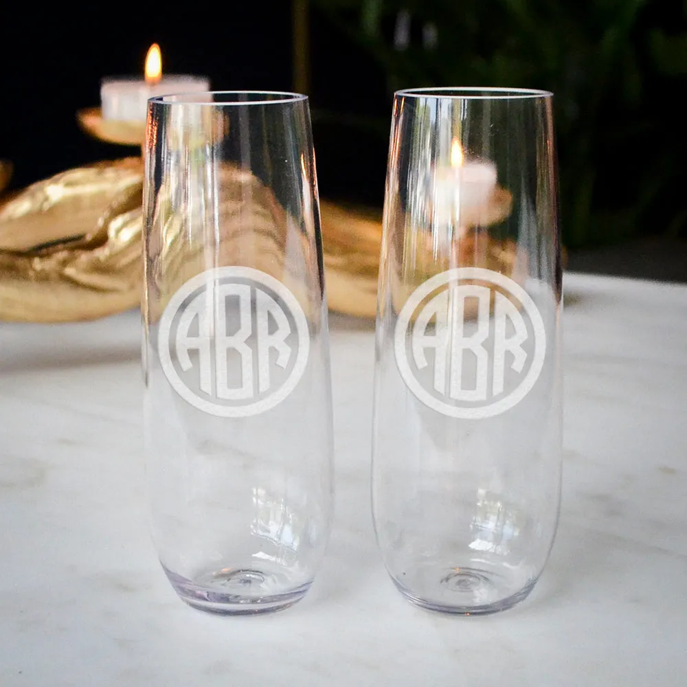 Monogrammed Stemless Wine Glasses & Champagne Flutes