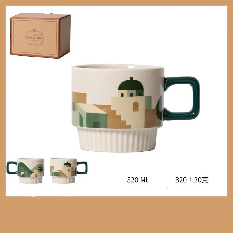 Morandi Coffee Cup Retro Ceramic Hand Coffee Mug Water Cup Breakfast Cup High Appearance Pull Flower Cup Gift Coffee Cup